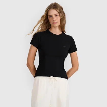 Dámské hladké tričko slim - černé