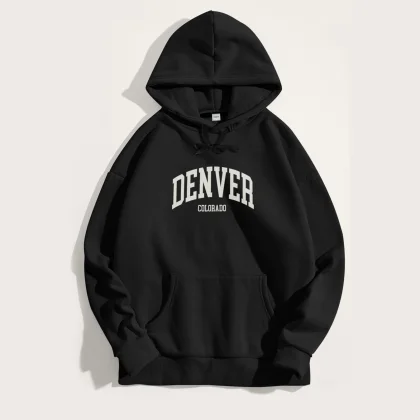 Mikina s Kapucí, Barva Bílá, s Potiskem Denver