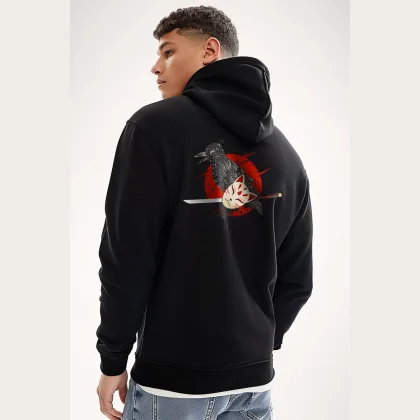 Mikina s Kapucí na Zip, Barva Černá, s Potiskem Ninja Cat Mask