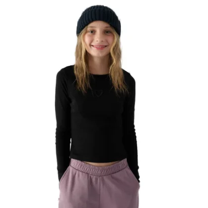 Dívčí tričko s dlouhým rukávem 4F JUNIOR LONGSLEEVE-JWAW24TLONF292-20S-DEEP BLACK