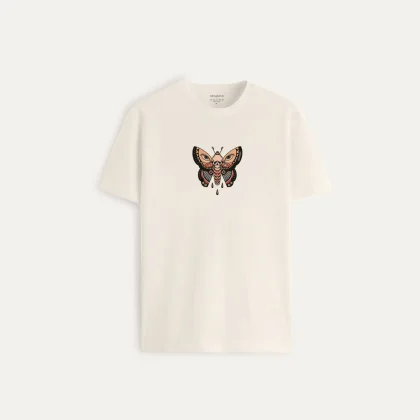 Tričko, Barva Ekru, s Potiskem Heavy Moth