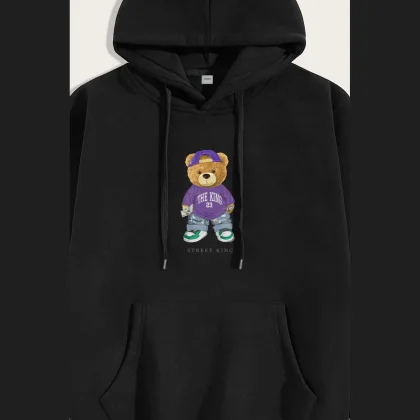 Mikina s Kapucí, Barva Bílá, s Potiskem King Teddy
