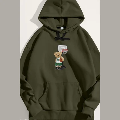 Mikina s Kapucí, Barva Khaki, s Potiskem Mr 34 Teddy