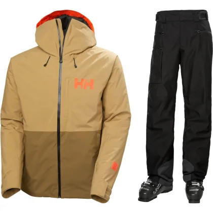 Helly Hansen Powderface Lyžařská souprava, pánská, béžová/černá