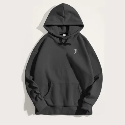 Mikina s Kapucí, Barva Železitě Šedá, s Potiskem Golf Swing Logo