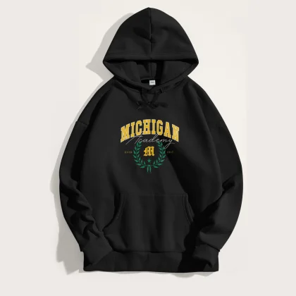 Mikina s Kapucí, Barva Černá, s Potiskem Michigan Academy
