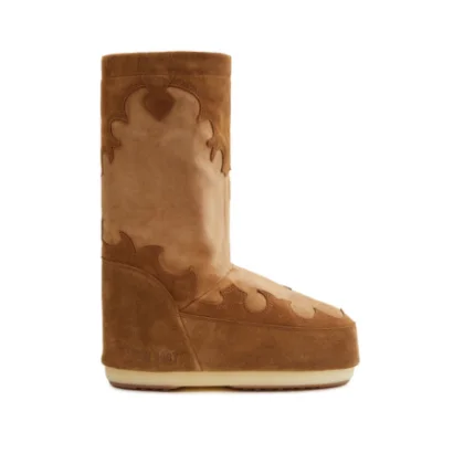 Vysoké zimní boty MOON BOOT RESORT COL. MB ICON SUEDE EMBROIDERY-M008 COGNAC