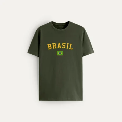 Tričko, Barva Khaki, s Potiskem Viva Brasil