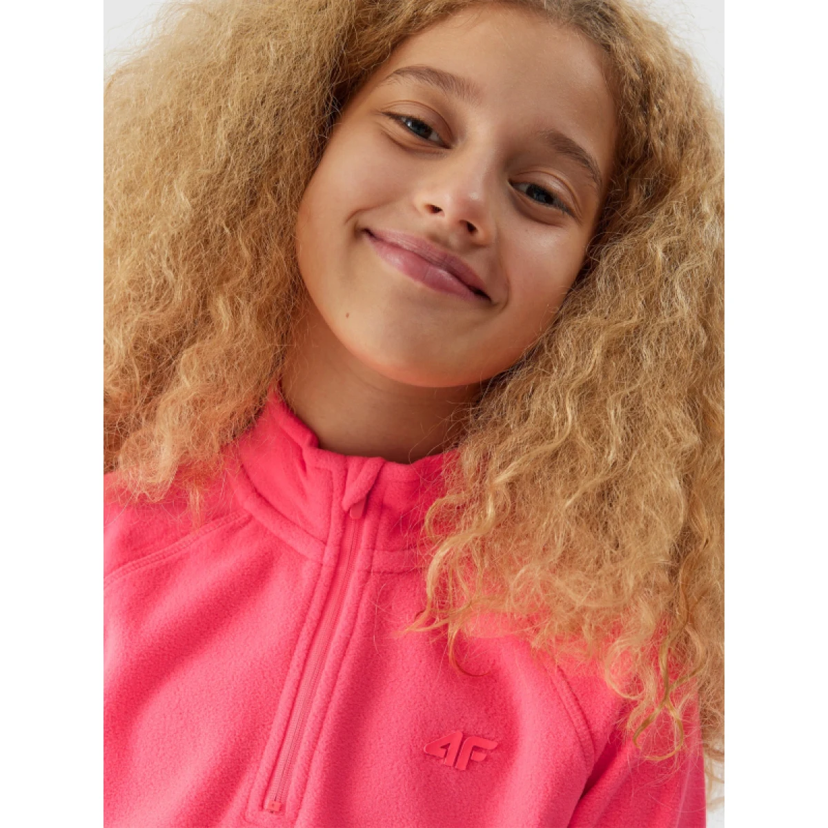 Dívčí lyžařská fleece mikina 4F JUNIOR FLEECE UNDERWEAR-JAW23UFLEF033-55S-HOT PINK · záber 5