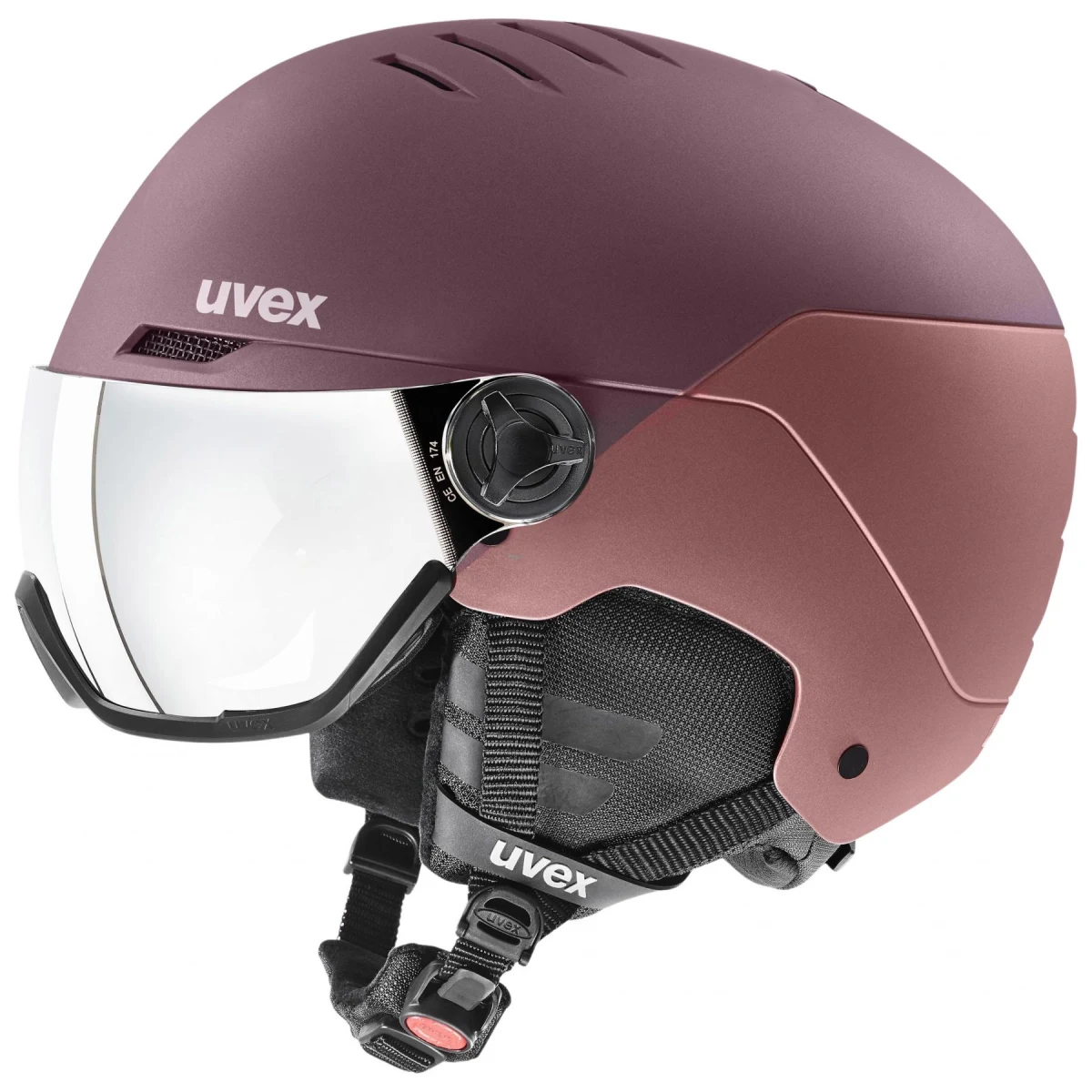 Uvex Wanted Visor, lyžařská helma s visirem, fialová/růžová · záber 1