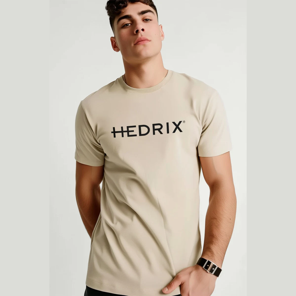 Tričko, Barva Ekru, s Potiskem Hedrix Logo · záber 3
