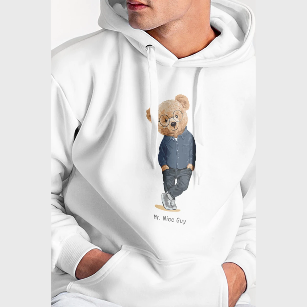 Mikina s Kapucí, Barva Bílá, s Potiskem Mr Nice Guy Teddy · záber 2