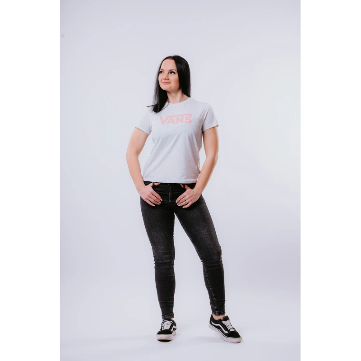 Dámské tričko s krátkým rukávem VANS WM DROP V SS CREW-B WHITE HEATHER · záber 4