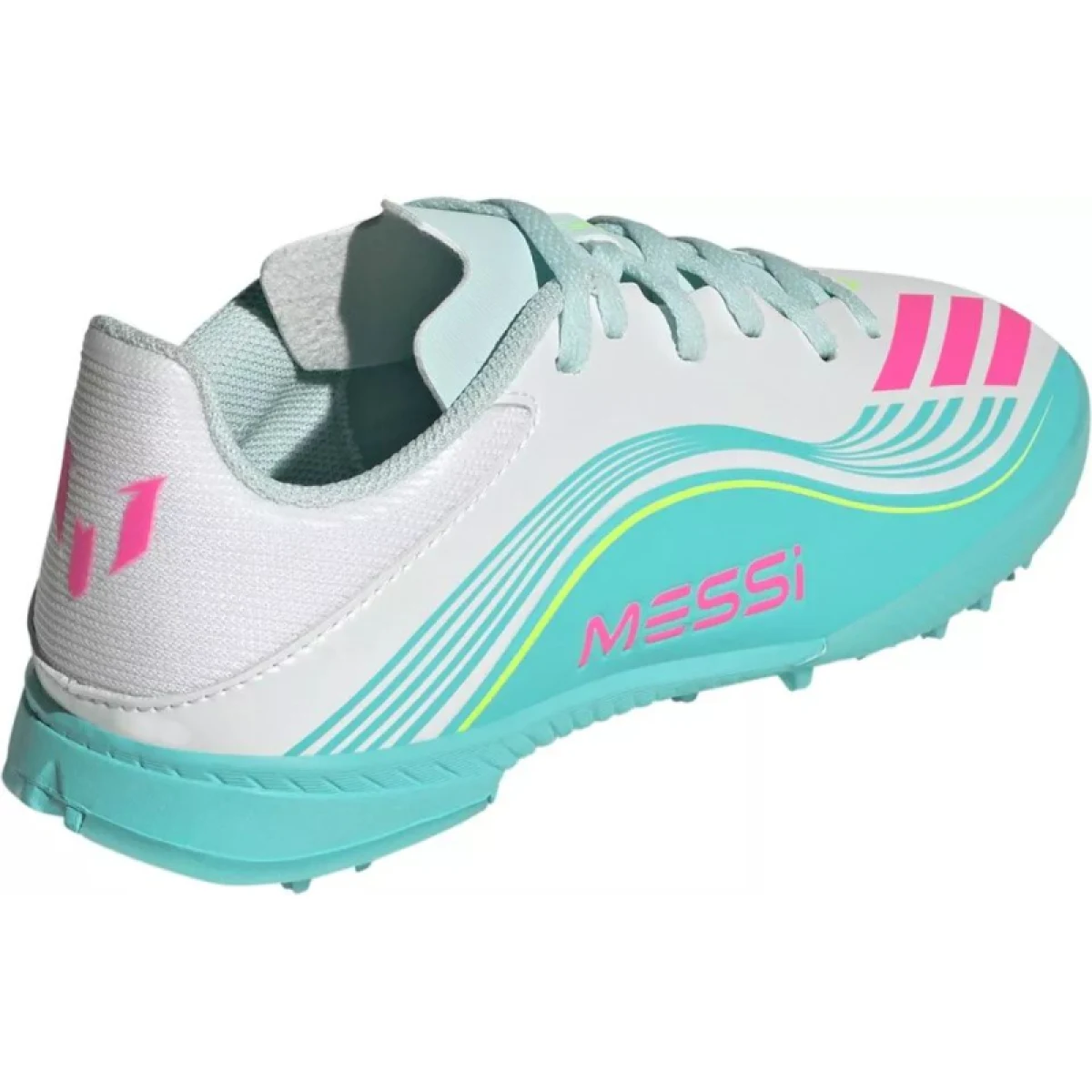 Chlapecké fotbalové kopačky turfy ADIDAS F50 Messi Club Jr TF cloud white lucid pink flash aqua - Barva: biela · záber 11