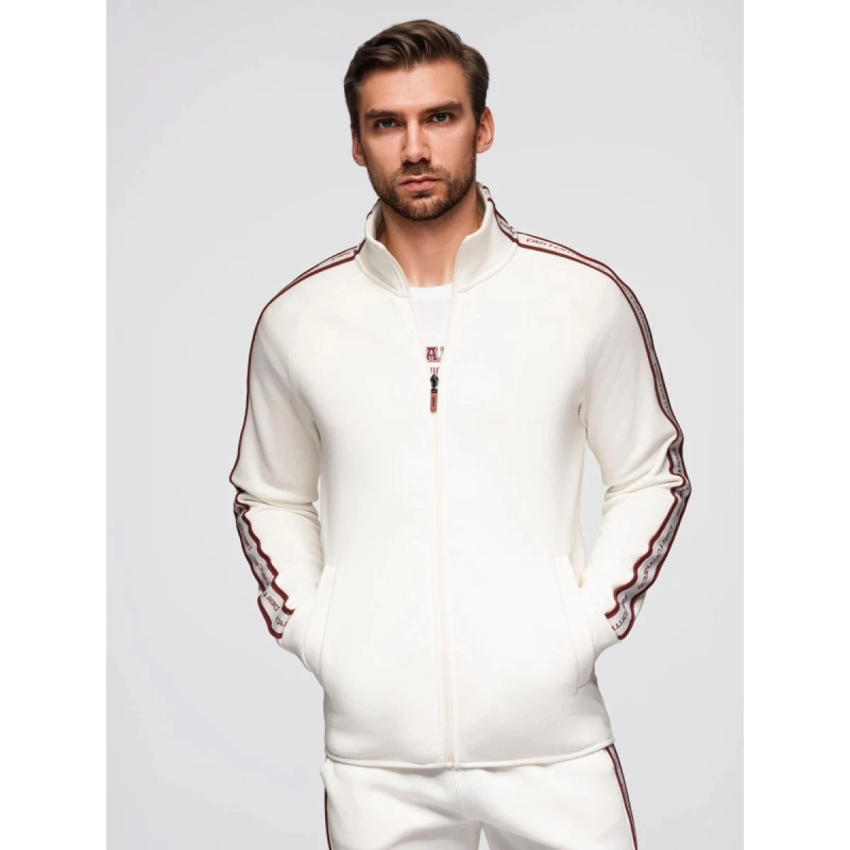 Pánská mikina se zipem OMBRE Sweatshirt OM-SSZP-0224 V-2 white · záber 2