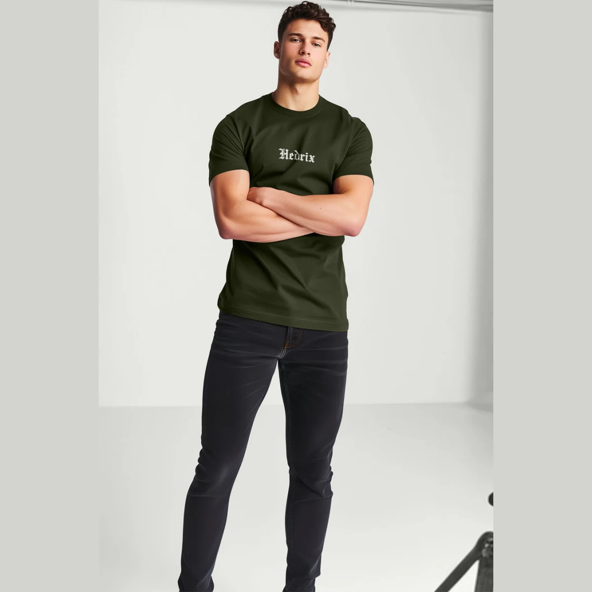 Tričko, Barva Khaki, s Potiskem Hedrix Retro · záber 3