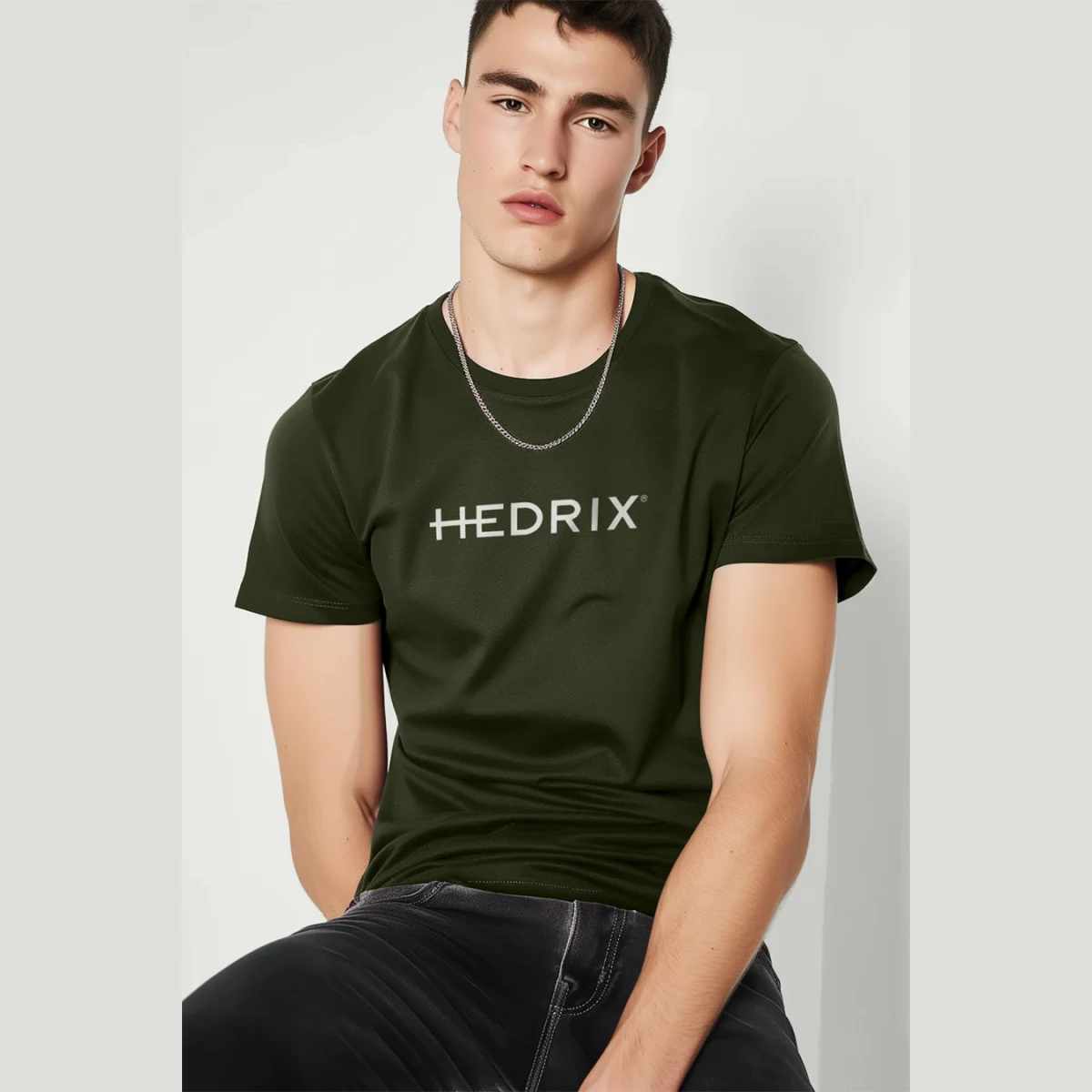 Tričko, Barva Khaki, s Potiskem Hedrix Logo · záber 2