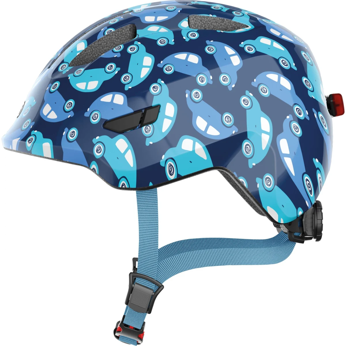Abus Smiley 3.0 LED, cyklistická helma, junior, blue car · záber 1