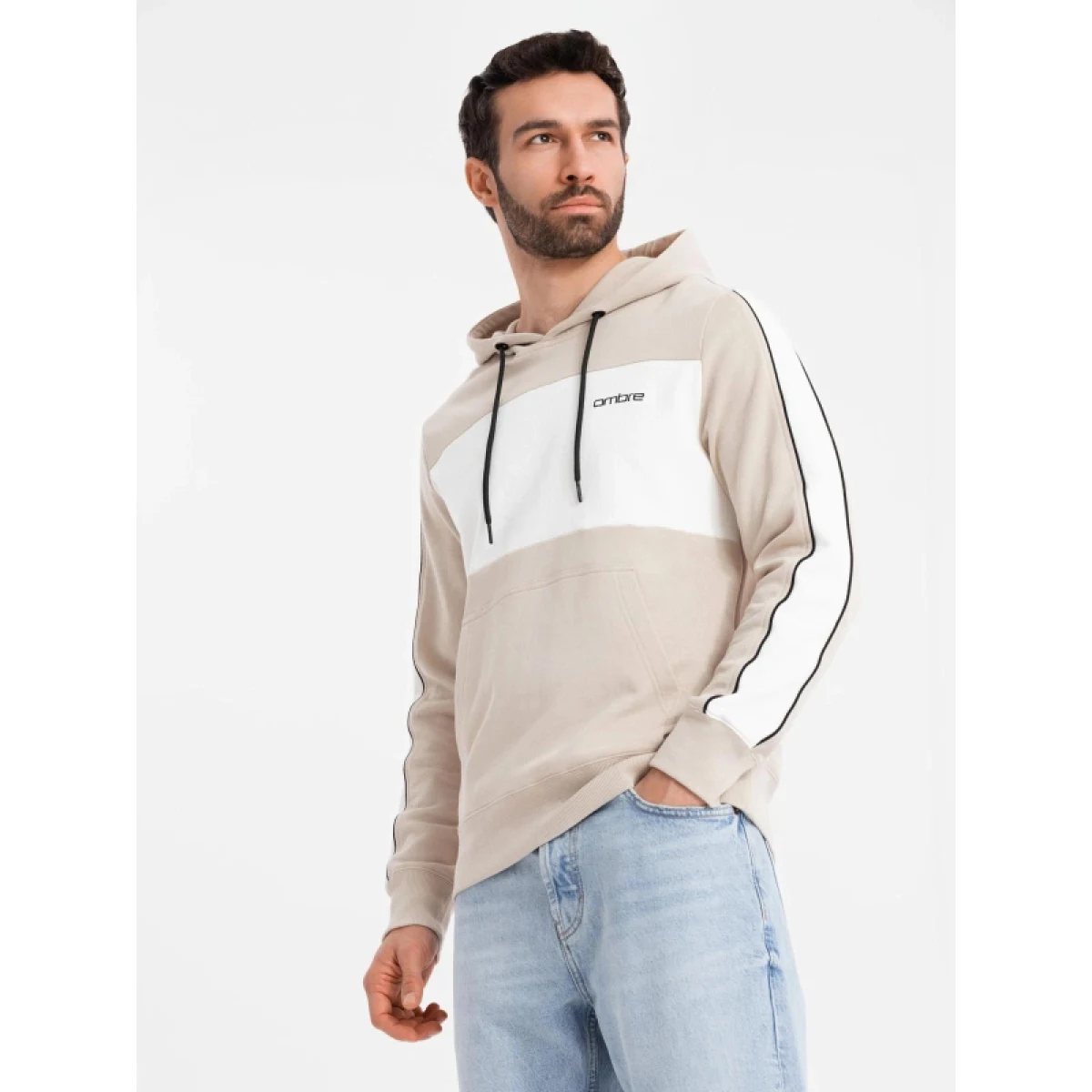 Pánská mikina s kapucí OMBRE Sweatshirt OM-SSNZ-0225 V-2 beige · záber 4