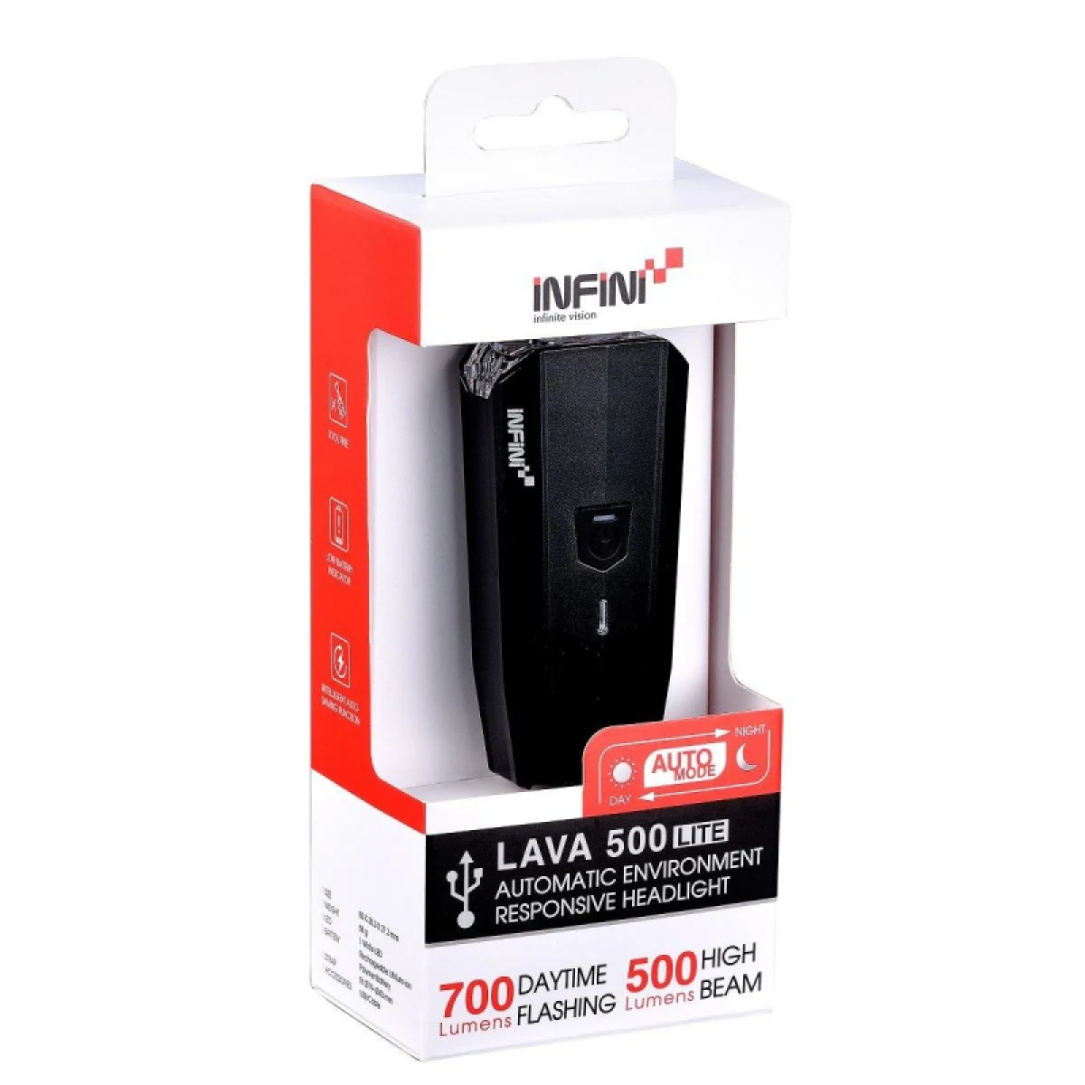 Světlo na kolo INFINI LAVA 500 Lite predné 6f čierne USB · záber 3