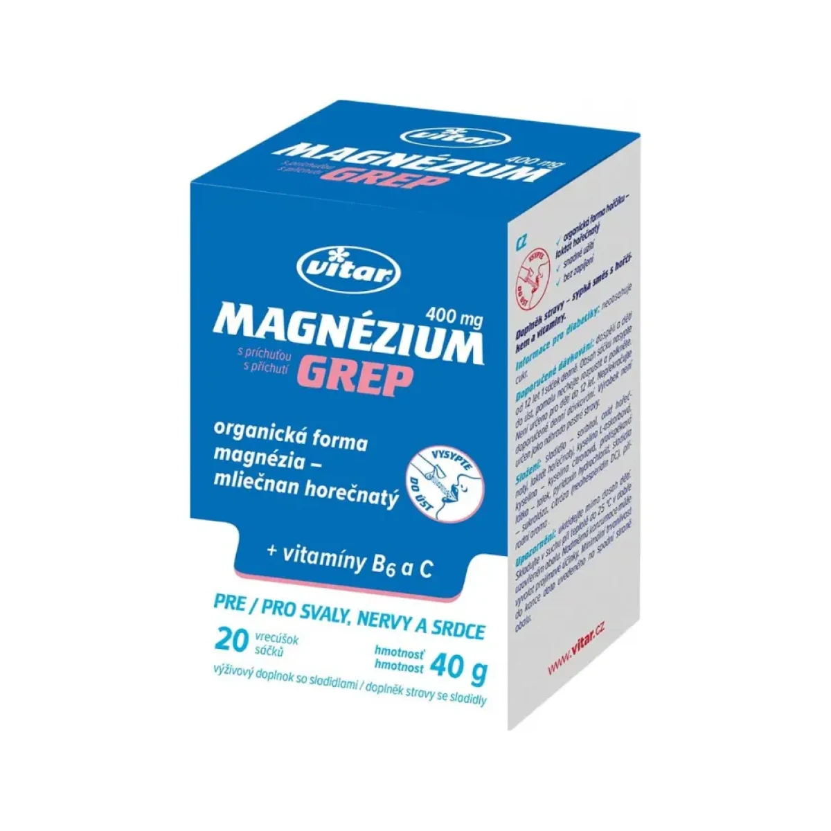 Vitar Magnezium 400 mg + vit.B6 + vit.C 20 sáčků · záber 1