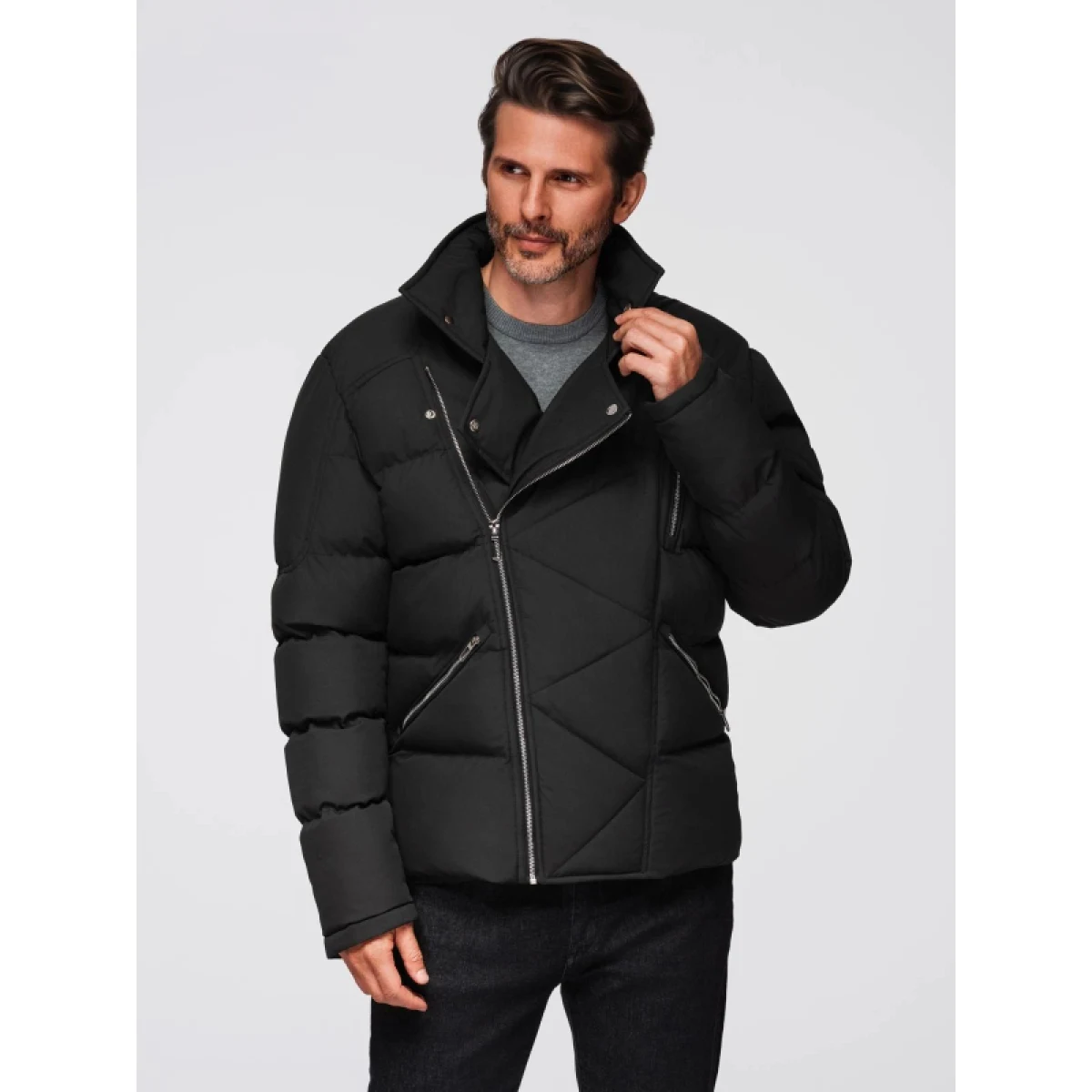 Pánská bunda s kapucí OMBRE Jacket OM-JAHP-0252 V-1 black · záber 3