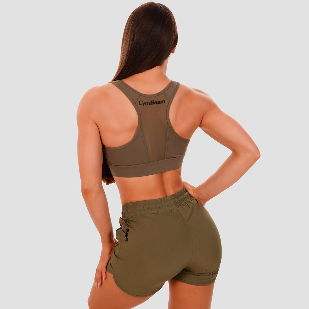 GymBeam Sportovní podprsenka Mesh Panel olive · záber 2
