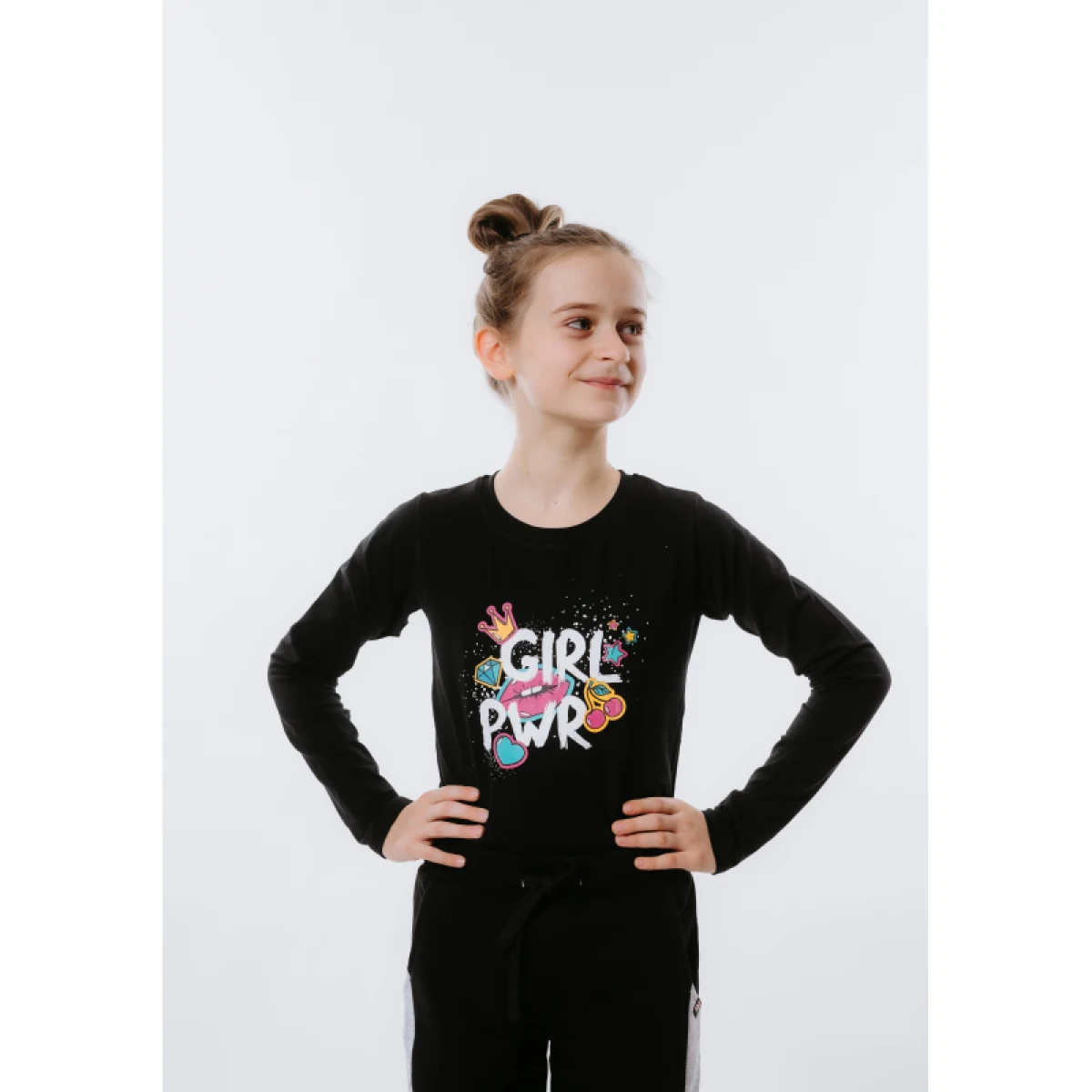 Dívčí tričko s dlouhým rukávem AUTHORITY KIDS T-POWER black · záber 3