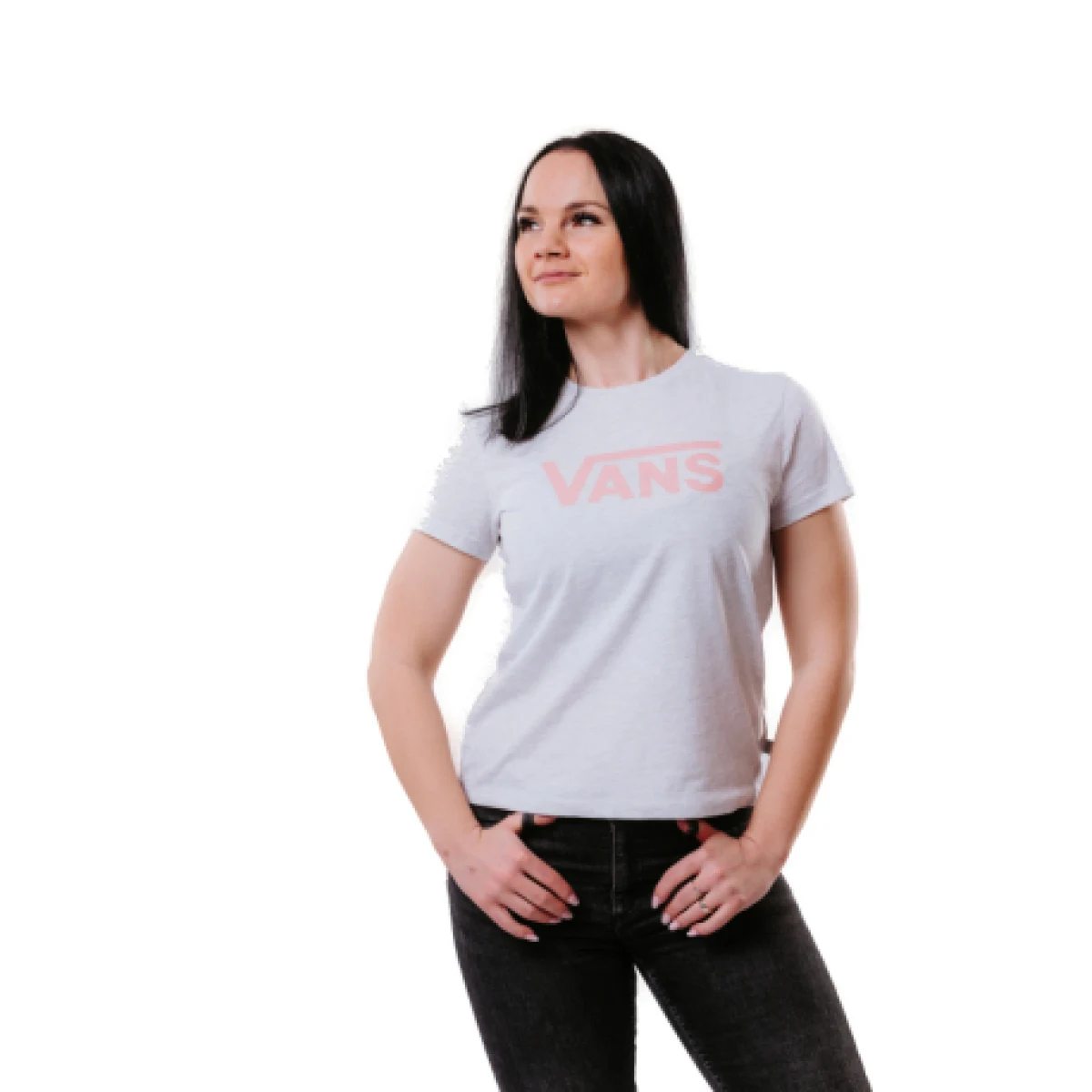 Dámské tričko s krátkým rukávem VANS WM DROP V SS CREW-B WHITE HEATHER · záber 1