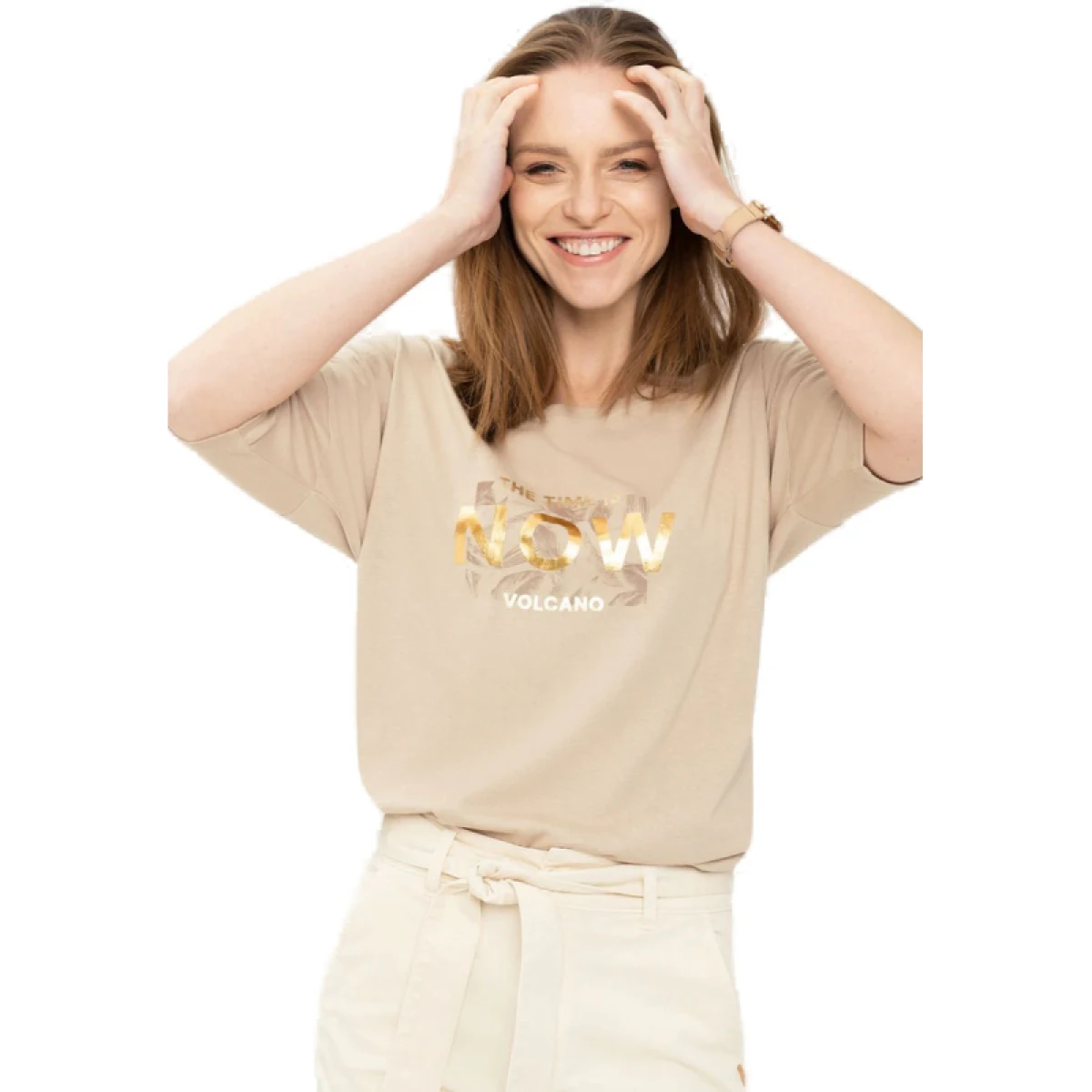 Dámské tričko s krátkým rukávem VOLCANO T-NOW-501-BEIGE · záber 2