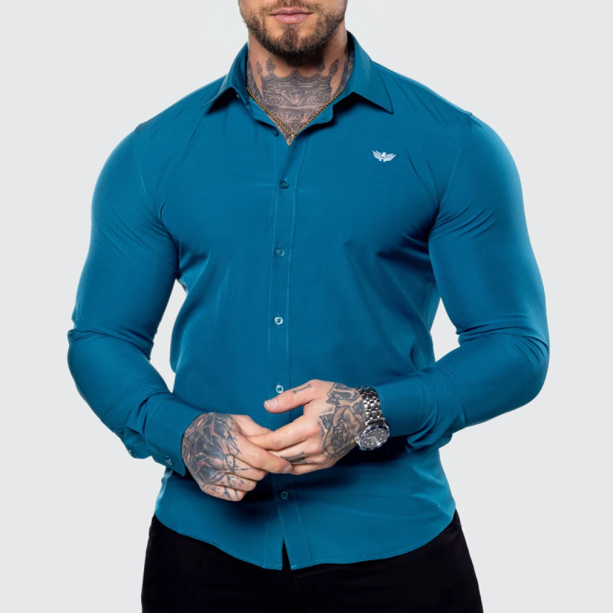 Strečová košile Iron Aesthetics Slim Stretch, smaragdová · záber 2