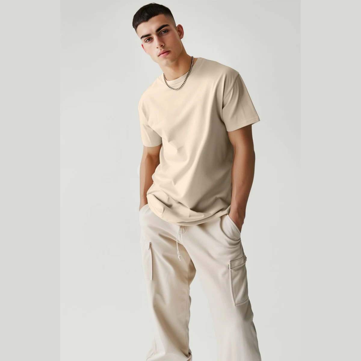 Tričko, Barva Ekru, s Potiskem Basic T Shirt · záber 4