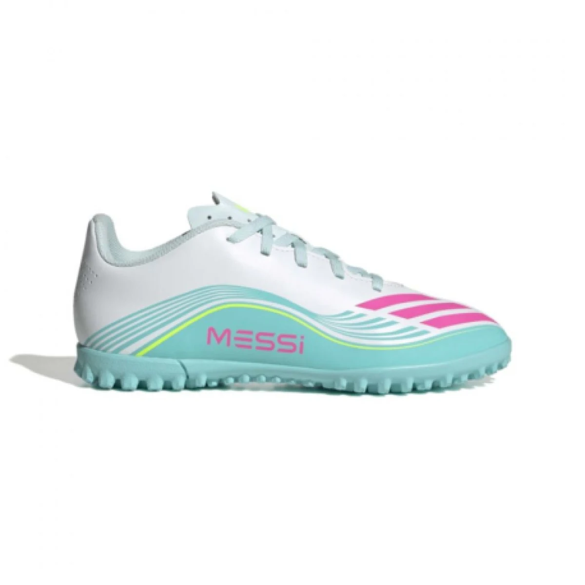 Chlapecké fotbalové kopačky turfy ADIDAS F50 Messi Club Jr TF cloud white lucid pink flash aqua - Barva: biela · záber 1