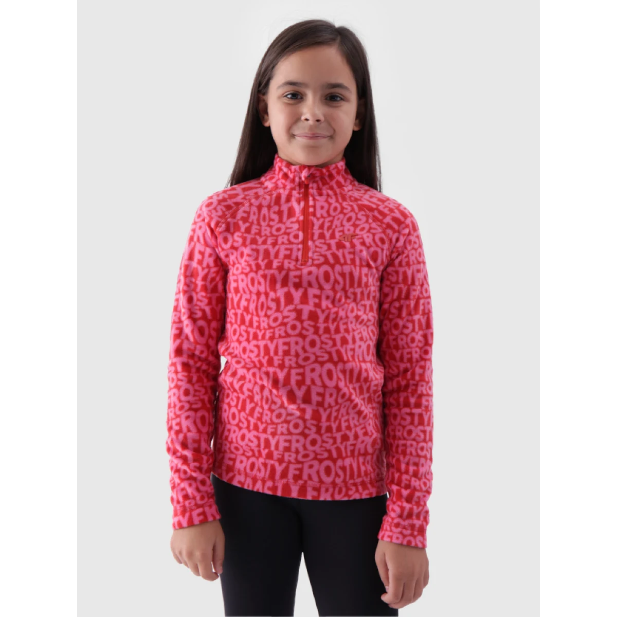 Dívčí lyžařská fleece mikina 4F JUNIOR FLEECE UNDERWEAR-JWAW24UFLEF051-62A RED ALLOVER · záber 2