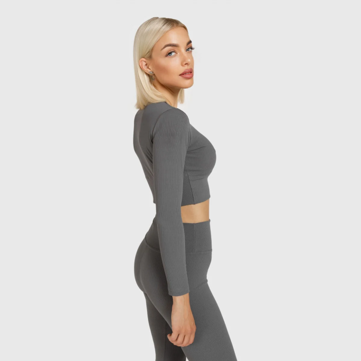 Dámský Crop Top Iron Aesthetics Rib, šedý · záber 4