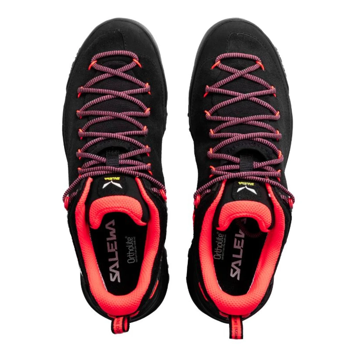 Dámská nízká turistická celokožená obuv SALEWA Wildfire Leather GTX W black fluo coral · záber 5