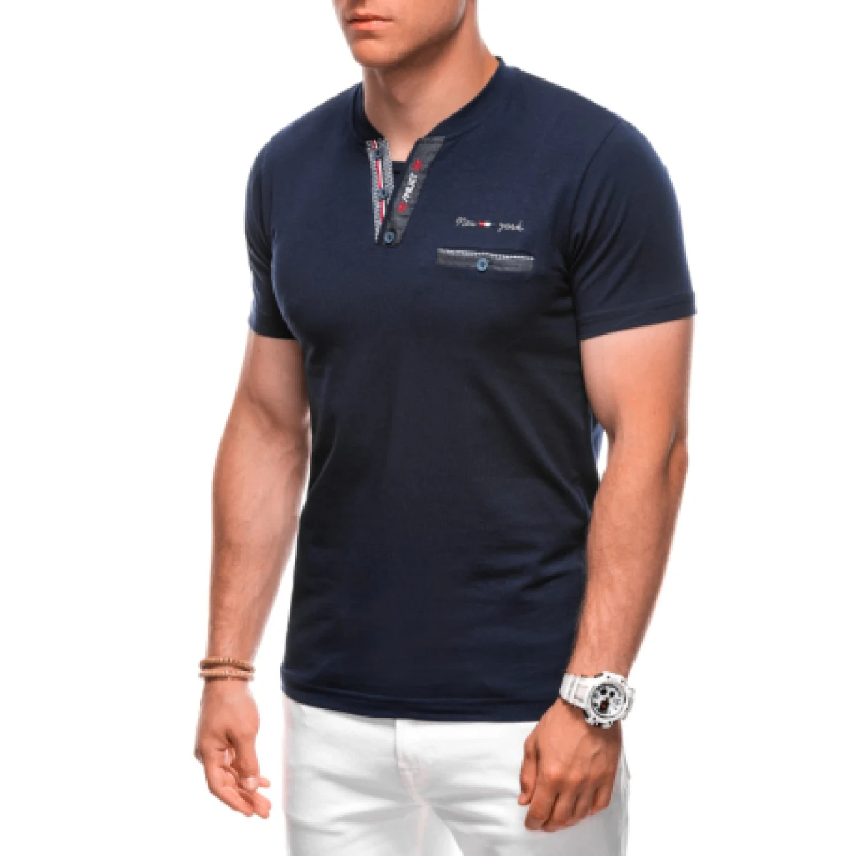 Pánské tričko s krátkým rukávem a v-výstřihem OMBRE T-shirt S1991 navy · záber 1