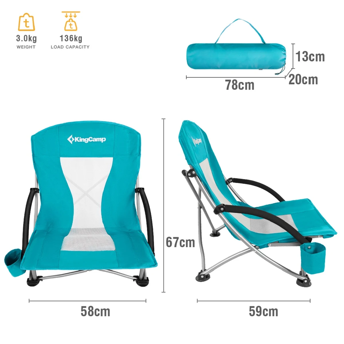 Kemping skládací židle KING CAMP Deluxe s opěrkami ocel - tyrkysová · záber 2