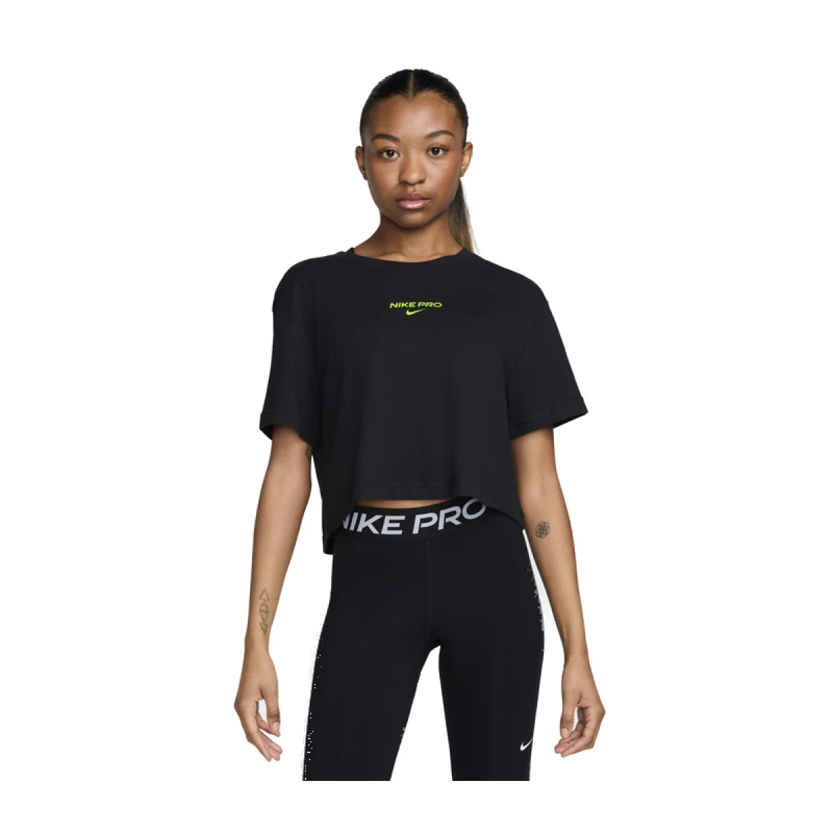 Dámské tréninkové tričko s krátkým rukávem NIKE PRO W NK DF SS CRP TEE-010 BLACK · záber 3