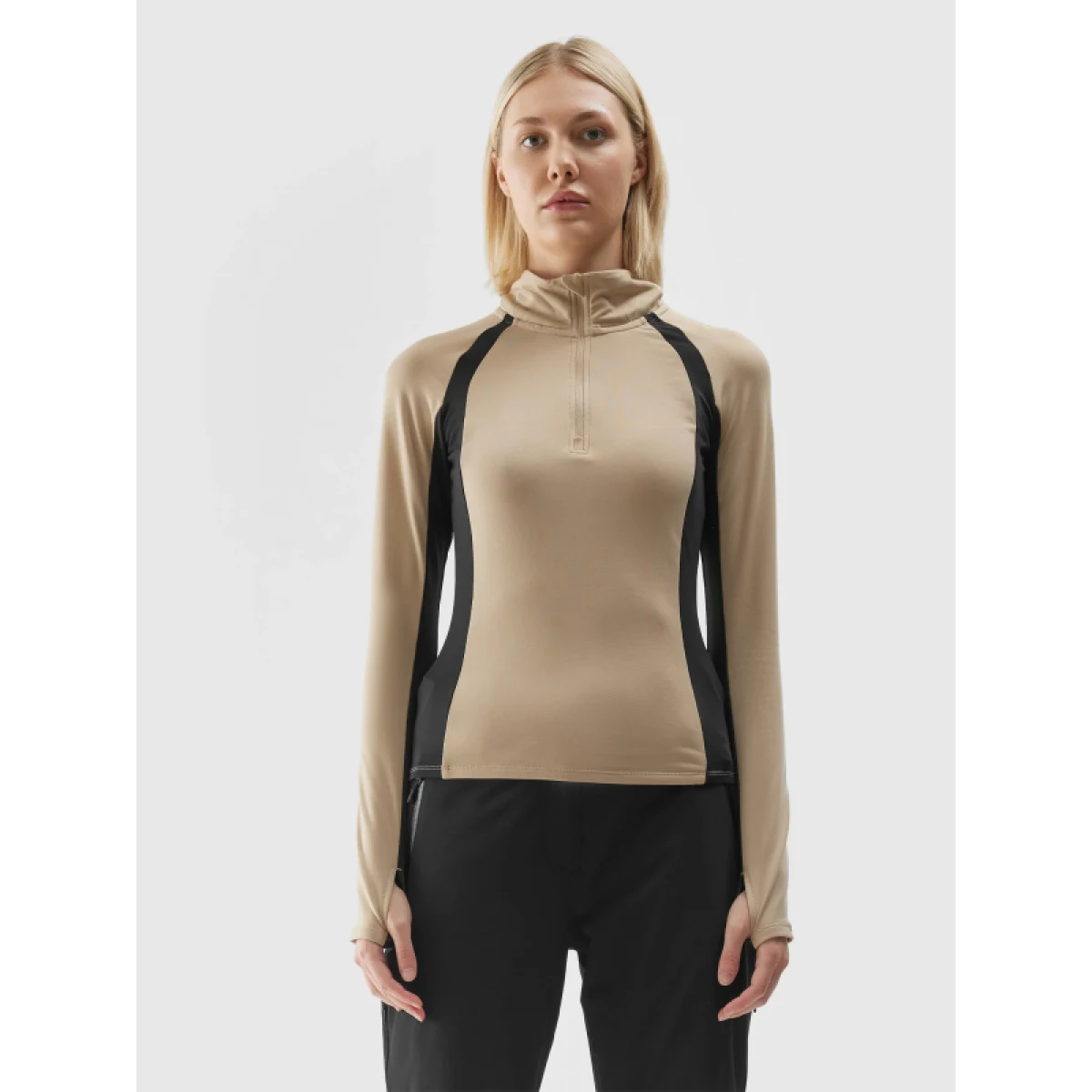 Dámská zateplená lyžařská mikina s 1 2 zipem 4F BRUSHED UNDERWEAR-AW23UBRUF042-82S-LIGHT BROWN · záber 2