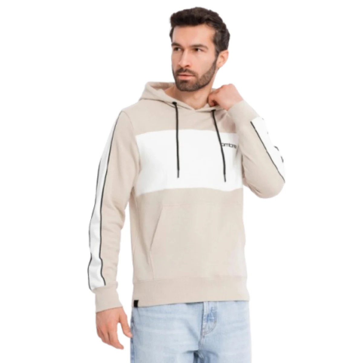 Pánská mikina s kapucí OMBRE Sweatshirt OM-SSNZ-0225 V-2 beige · záber 1