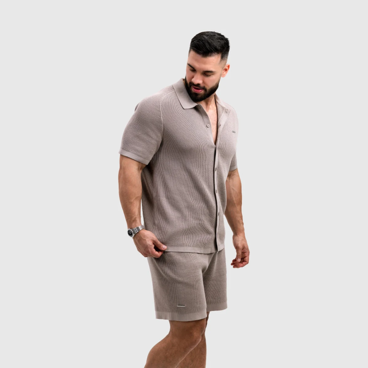 Pánská pletená souprava Iron Aesthetics Vibe, béžová · záber 5