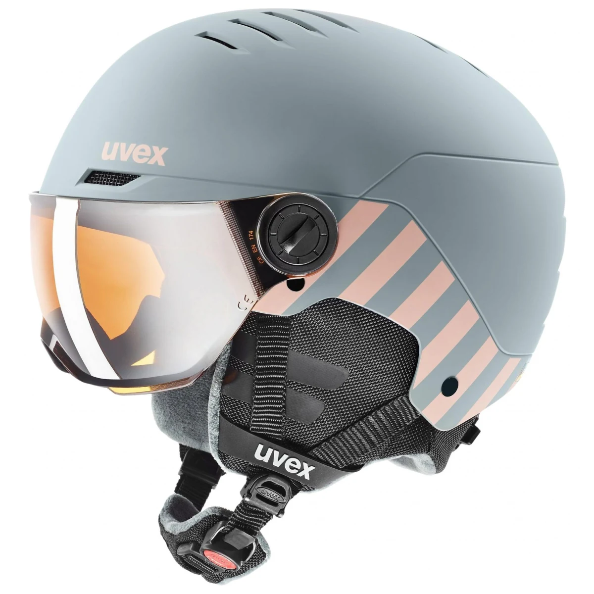 Uvex Rocket JR Visor, lyžařská helma s hledím, juniorská, světle šedá/růžová · záber 1