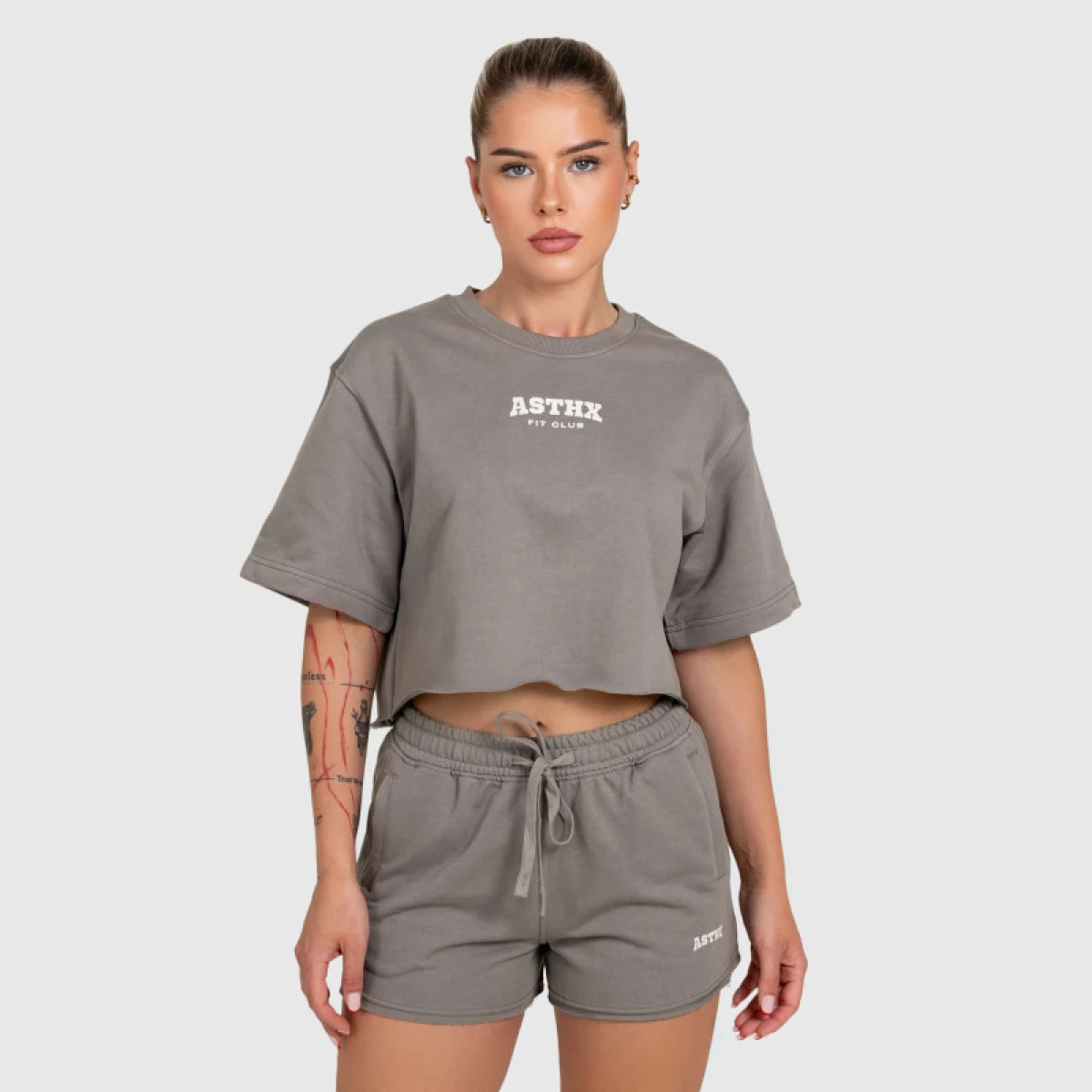 Dámský crop top Iron Aesthetics Heavy-Terry, šedý · záber 1