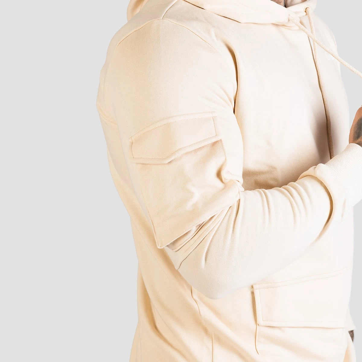 GymBeam Mikina TRN Hoodie Sand - Velikost: S | Barva: béžová | Hmotnost: 0,6 kg | Balení: 32 · záber 3