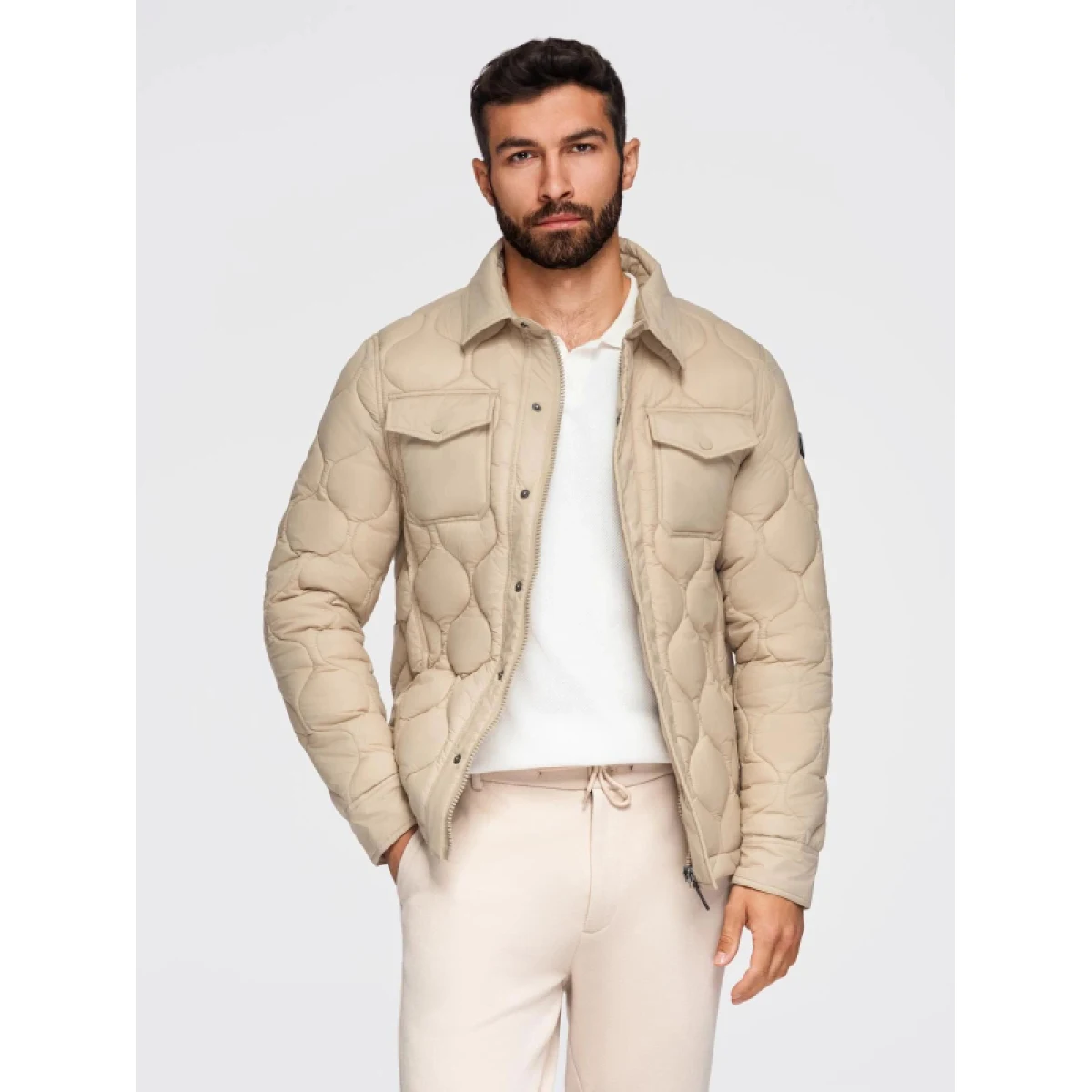 Pánská bunda s kapucí OMBRE Jacket OM-JALP-0215 V-1 beige · záber 3