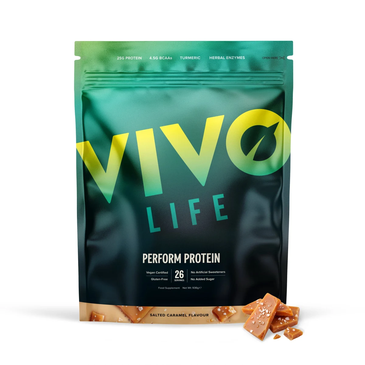 Vivo Life NEW PERFORM Slaný karamel - RAW VEGAN PROTEIN & BCAA (988 g) · záber 1