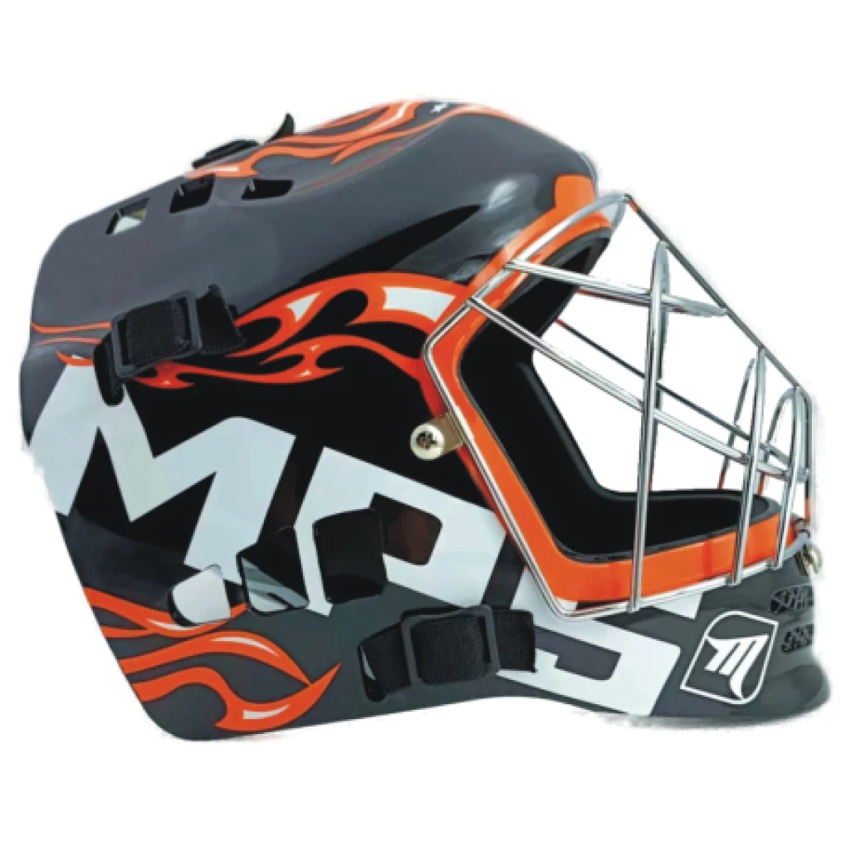 Florbalová helma MPS PRO FLAME - Black Orange Chrome · záber 1