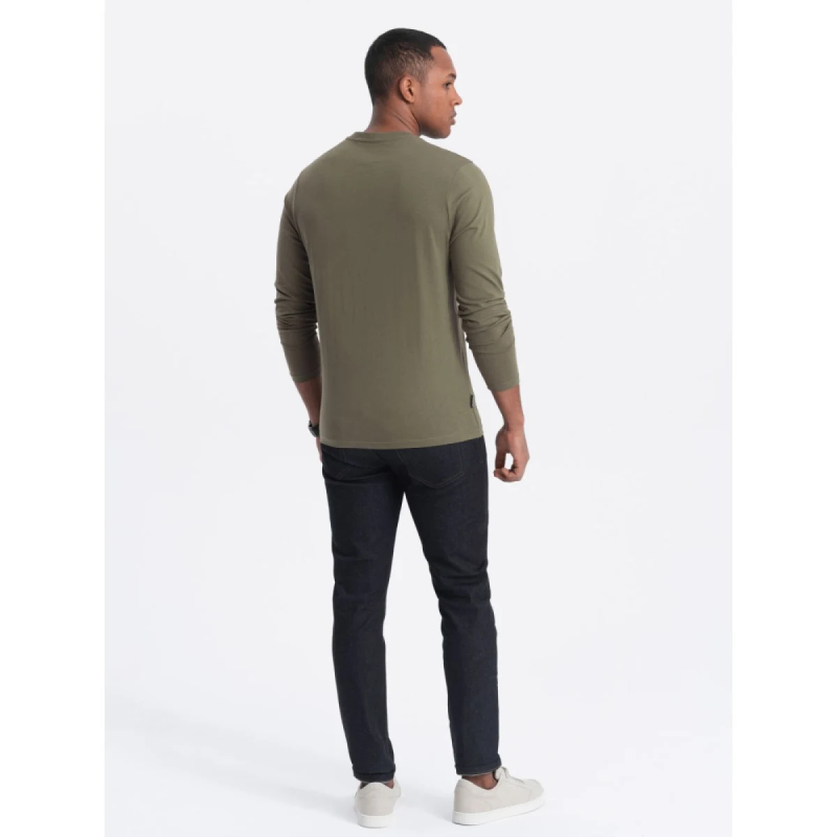 Pánské tričko s dlouhým rukávem OMBRE Longsleeve OM-LSBL-0108 V-2 dark olive · záber 5
