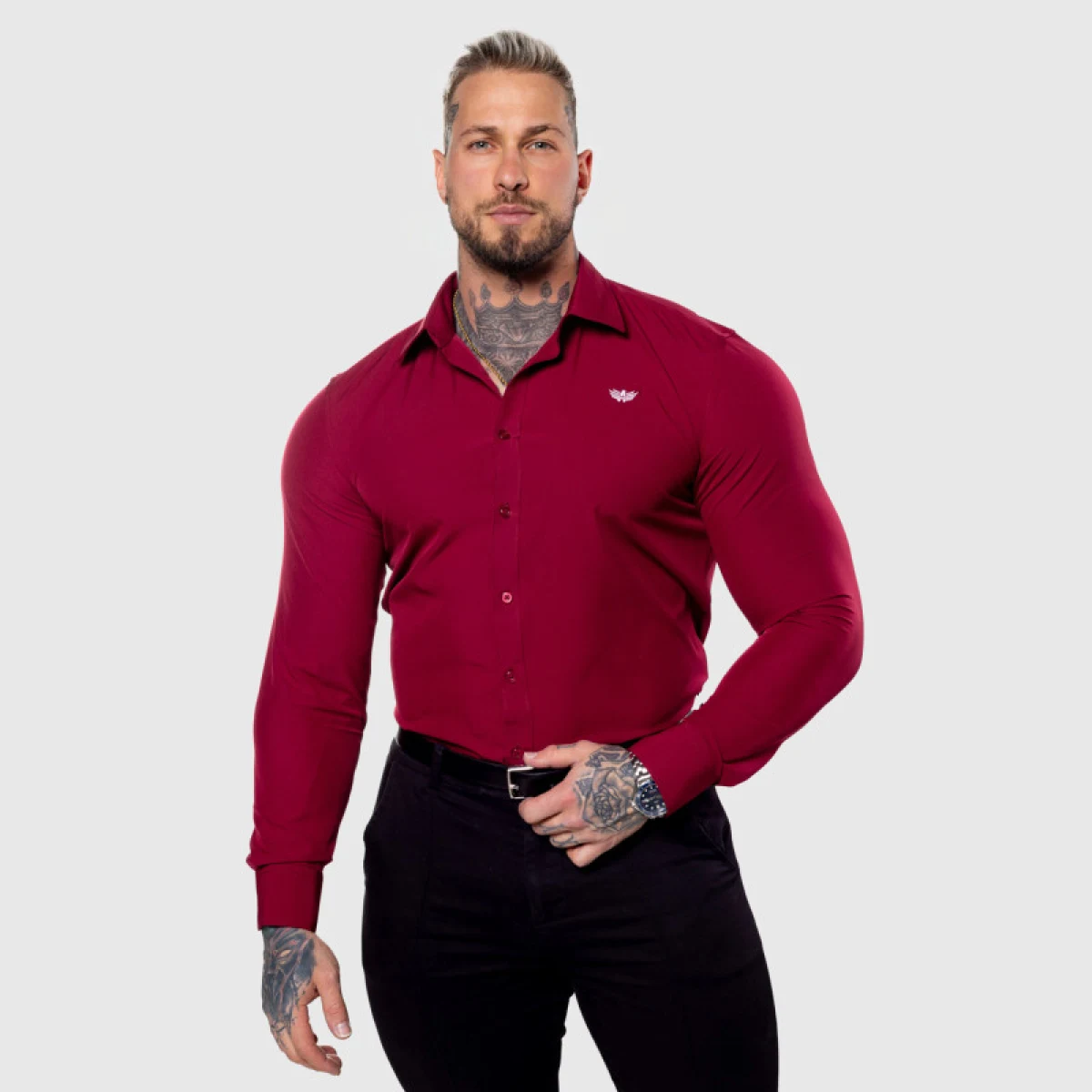 Strečová košile Iron Aesthetics Slim Stretch, bordová · záber 3